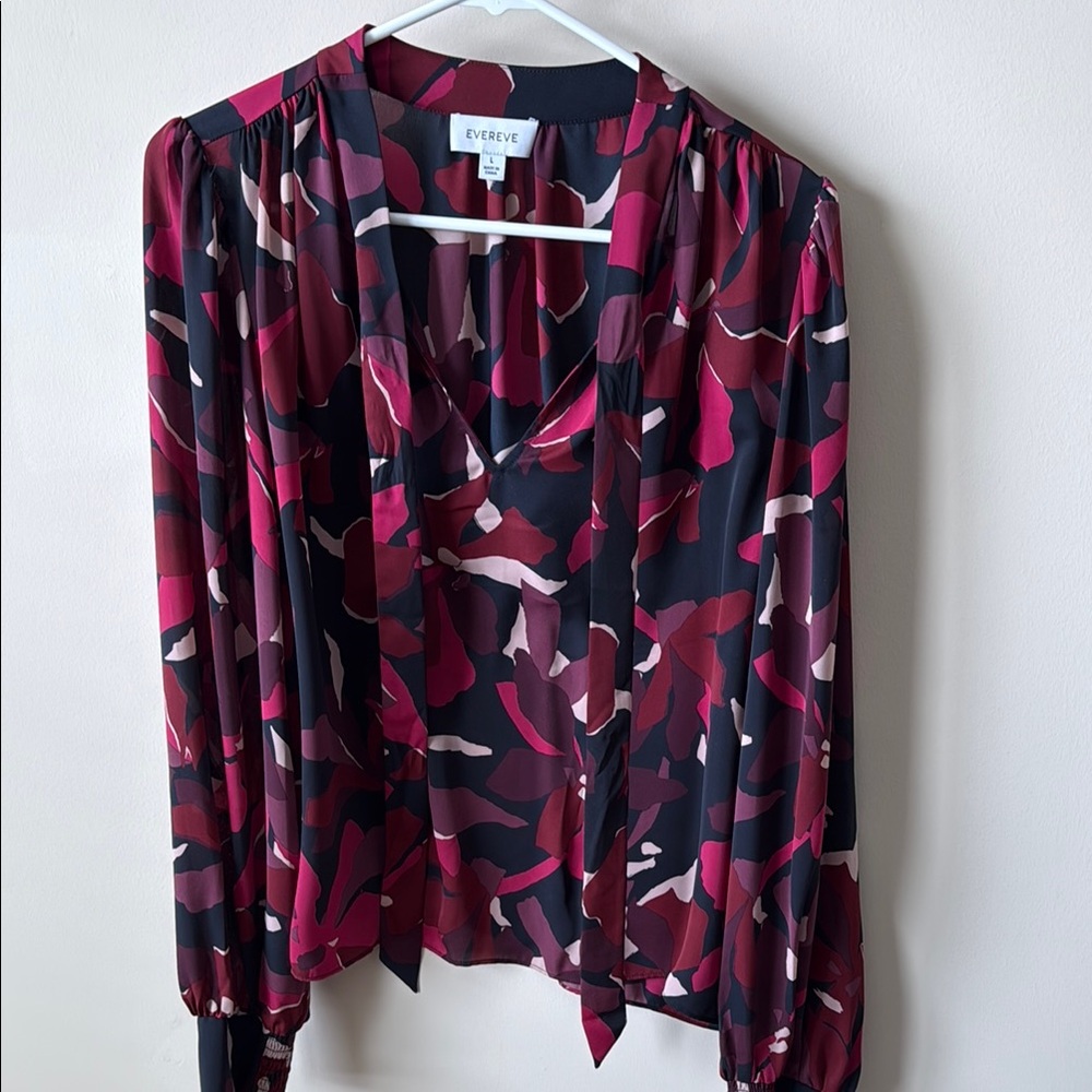 Evereve Red Puff Sleeve Wrap Blouse